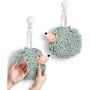 Sophie & Panda Fuzzy Ball Hand Towels (Set of 2) - Dry Your Hands conveniently with This Creative Hand Towel Hedgehog Decorative Towels for Bathroom (Pack of 2, Mint)