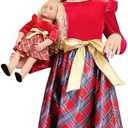 QPANCY Matching Girls & Doll Christmas Dresses Classic Plaid Long Sleeve Holiday Dress Kids Midi Velour Dress 140