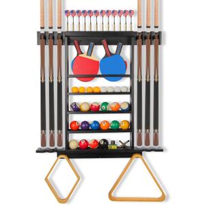 Pool Stick Holder Wall Mount, Pool Cue Rack, Ping Pong Paddle Holder, Dart Holder 3-IN-1,100% Solid Wood Billiard Cue Racks,12 Steel/Soft Tip Darts and Table Tennis Accessories for Man Cave Pool Stick Holder Wall Mount, Pool Cue Rack, Ping Pong Paddle Holder, Dart Holder 3-IN-1,100% Solid Wood Billiard Cue Racks,12 Steel/Soft Tip Darts and Table Tennis Accessories for Man Cave