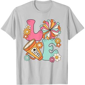 Love Cheer Groovy Cheerleader Cheerleading Women Girls Teens T-Shirt XS