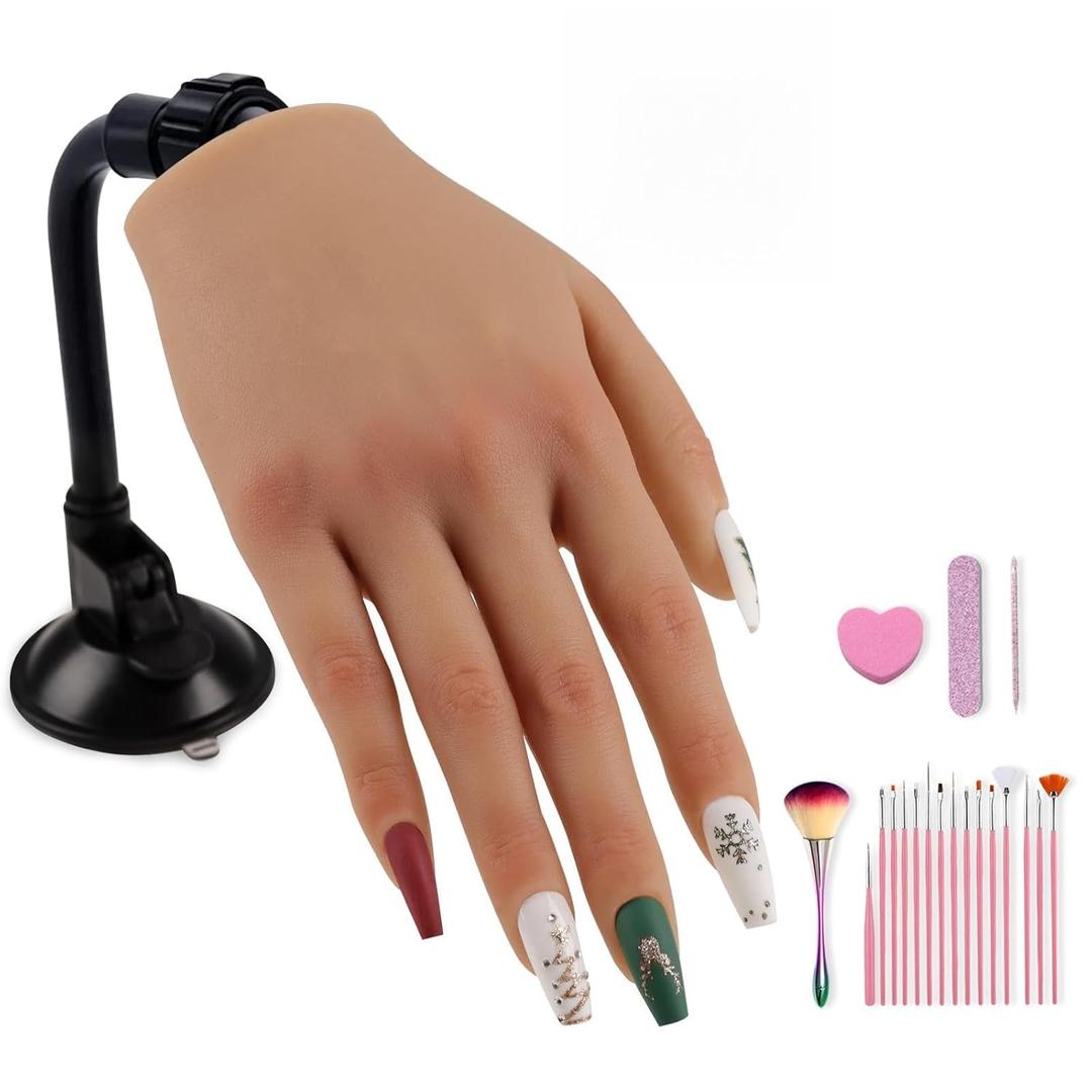 Nail Trainning Practice Hand with Clamp, Acrylic Nail Technician Manicure Supply, False Fake Hands for Nail Manicure, Best Manicure DIY Print Practice Tool