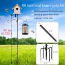 Mosloly Bird House Pole Kit 80inch - Universal Metal Bird Feeders Pole Mount Set with 5-Prongs Base and 2 Hanging Arms, Feeding Station for Watching, Plant Hanger
