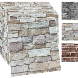 20PCS 3D Wall Panels Peel and Stick Foam 3D Brick Wallpaper Peel and Stick Faux Stone Wall Panel Self-Adhesive Wallpaper (20PCS, Rock Color)