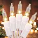 Meteds Christmas Lights 100 Count Clear White Wire UL Certified Connectable Warm White String Lights for Christmas Tree,Garland,Home,Patio, Wedding,Party,Festival Decor