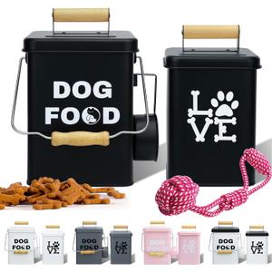Dog Food Container Airtight Set 4-6 lb(25 Cup) Capacity with Scoop and Toy - Farmhouse Dog Food Storage for Kitchen Counter, Black Storage Bin for Pet Food with Handle, Great Gift for Pet Owner