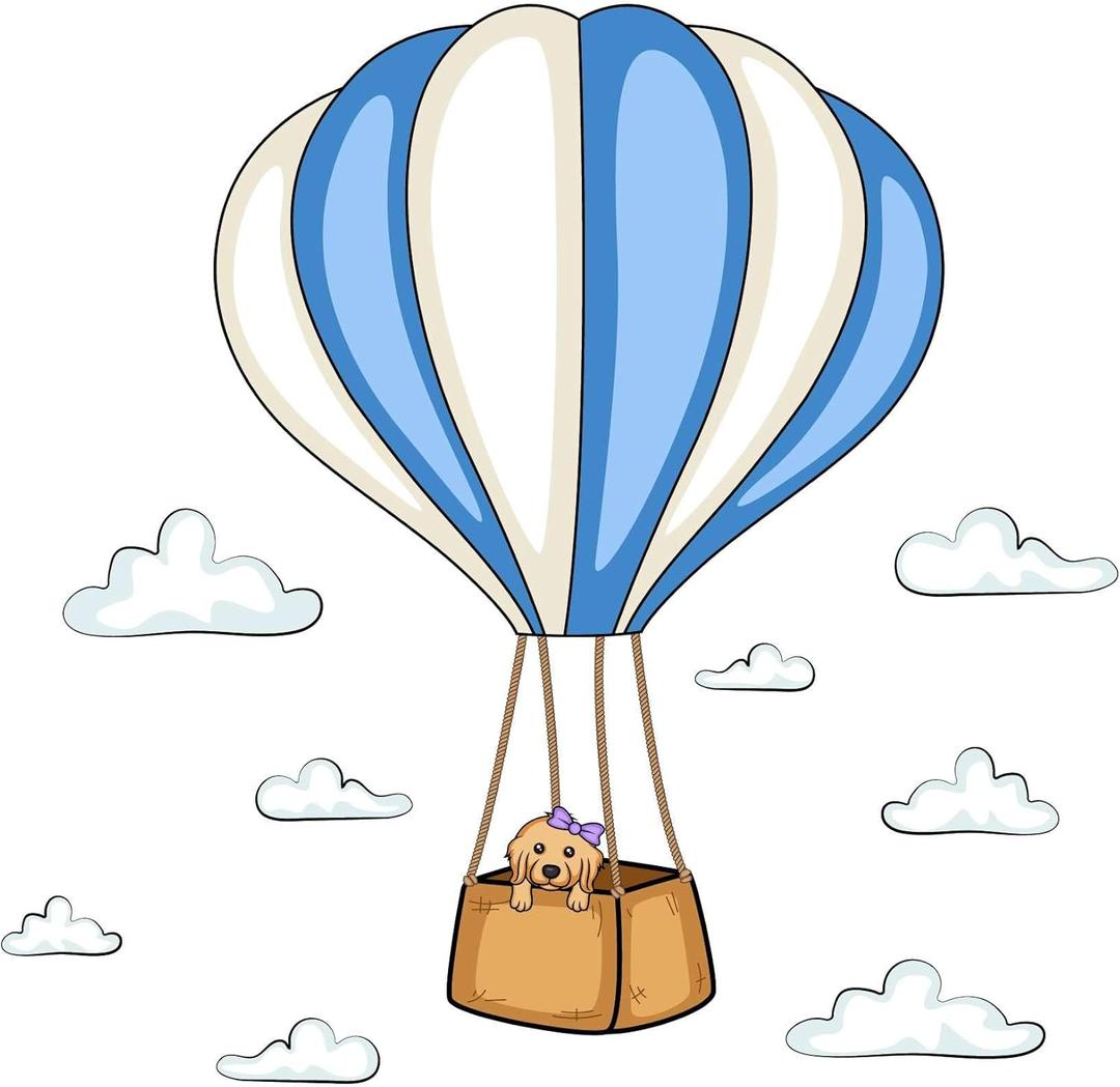 Cute Hot Air Balloon Wall Decal Beautiful Puppy in Hot Air Balloon in Clouds Size: 30 Inch X 30 Inch