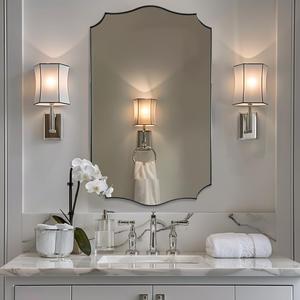 ANDY STAR 24x40 Inch Brushed Nickel Mirror, Unique Rectangle Bathroom Mirror, Large Decorative Mirror in Rust-Proof Stainless Steel 1" Frame, Modern Wavy Frame Design, Vertically/Horizontally