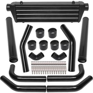 28" x 7" x 2.5" Universal Intercooler Kit with Intercooler + 2.5" 8pcs Bent Pipes + 6pcs Straight Couplers + 2pcs 90 Degrees Elbow Couplers + 16pcs Clamps Black