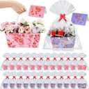Kolldenn 24 Set Flower Basket for Gifts Empty 9.8 x 6.5'' Floral Gift Basket to Fill Pink Purple Bouquet Box with Handles Bows Plastic Bags and Card for Tea Party Wedding Arrangement Mother's Day