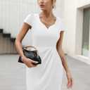 Missufe Women's Short Sleeve Sweetheart Ruched Fitted Wrap Mini Summer Party Formal Dress (White, XL)