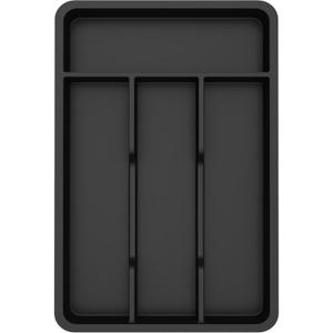 Lifewit Silverware Tray, Cutlery Drawer Organizer Storage for Kitchen, Plastic Flatware Utensil Holder Divider for Spoons Forks Knives Tableware, 4 Compartment, Black (7.8 x 12.4 inch (4 Slots))