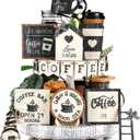 Mifoci 17 Pcs Coffee Tiered Tray Decorations Wooden Coffee Bar Decor Farmhouse Bar Accessories Gnome Wooden Table Sign for Table Kitchen Winter Valentines Gift