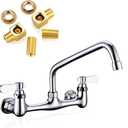 Favorpo 8 Inch Commercial Kitchen Wall Mount Faucet, 8 Inch Center Wall Mounted Restaurant Sink Faucets, 2 Handle Commercial Faucets for Laundry Utility (Polished,8")