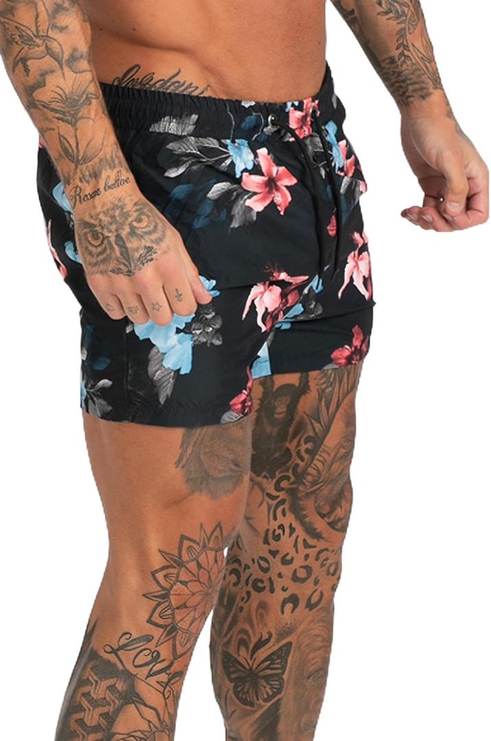 GINGTTO Men's Beach Shorts Bathing Suits with Mesh Lining (Black, S)