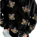 SELINK Womens Sequin Sweatshirt Oversized Crewneck Long Sleeve Casual Pullover Tops (Small, Black)