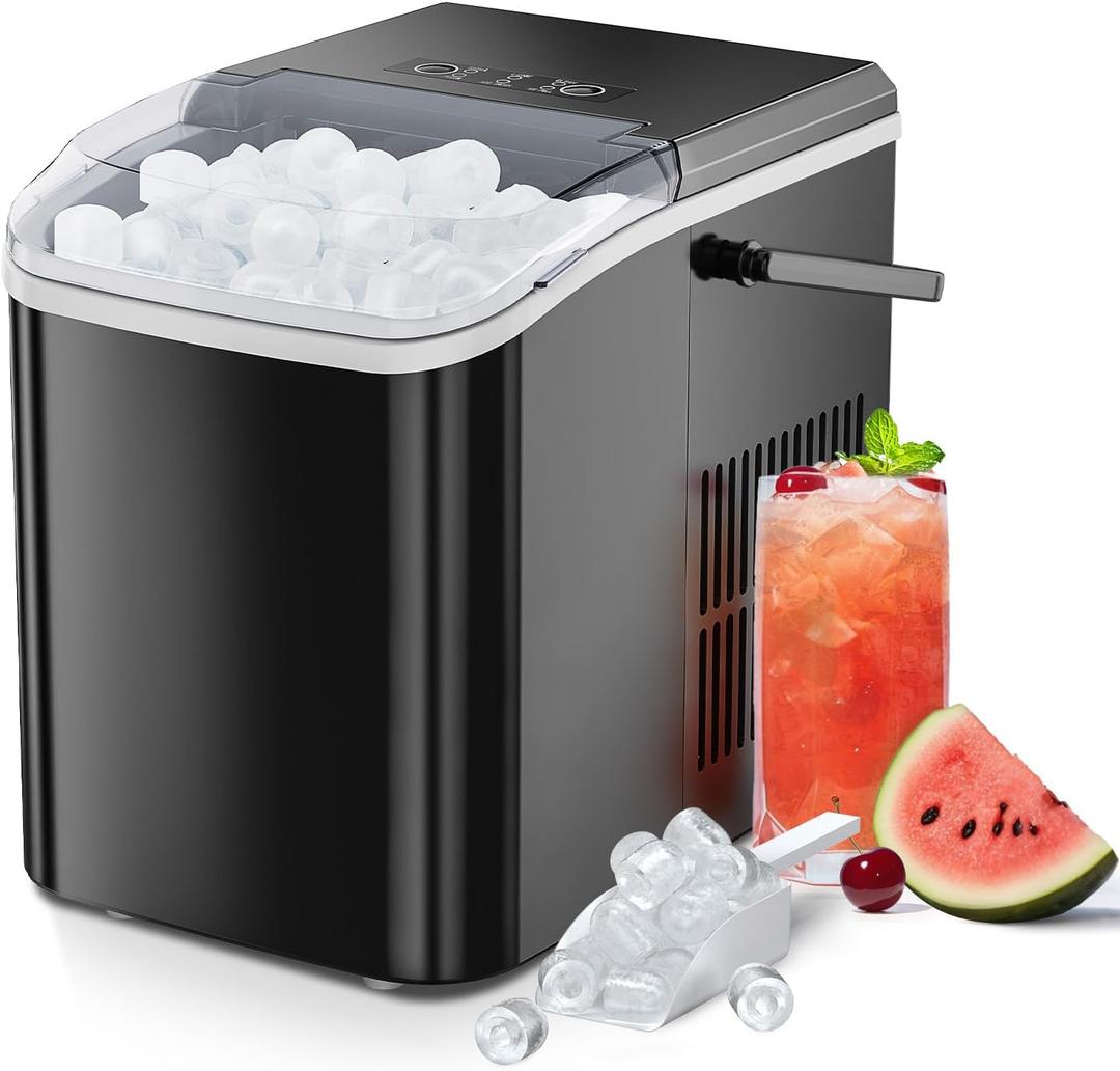 SMUG Ice Makers Countertop with Handle, Portable Ice Machine, 9 Bullet Ice Cubes in 6 Mins, 26lbs in 24Hrs, Auto-Cleaning, with Basket and Scoop, for Home, Kitchen, RV, Camping, Black