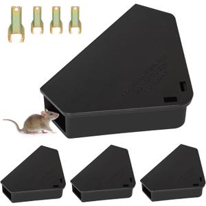Mouse Station with Keys Black 4 Pack, Key Required Mouse Stations, Mice Stations, Keeps Children and Pets Safe Indoor & Outdoor