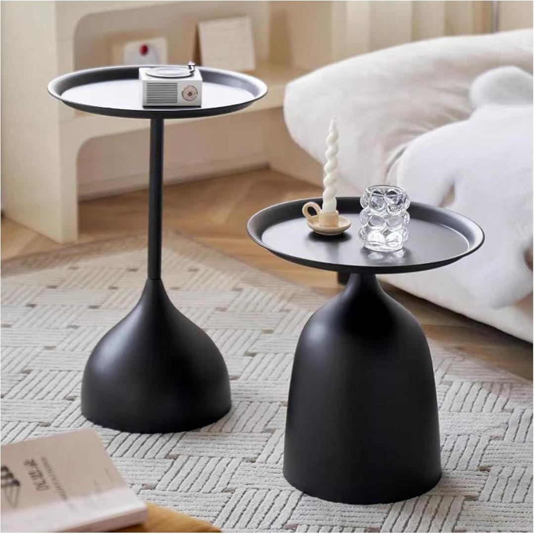 HUDABAIDI Side Coffee Table Set, Living Room Small Round End Table, Metal Nesting Tables Pedestal Tables Sofa Side and Bedside Console Table, Matt Black (Black)