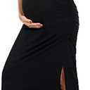 Smallshow Women's Split Long Maternity Dress Sleeveness Ruched Pregnancy Clothes Small