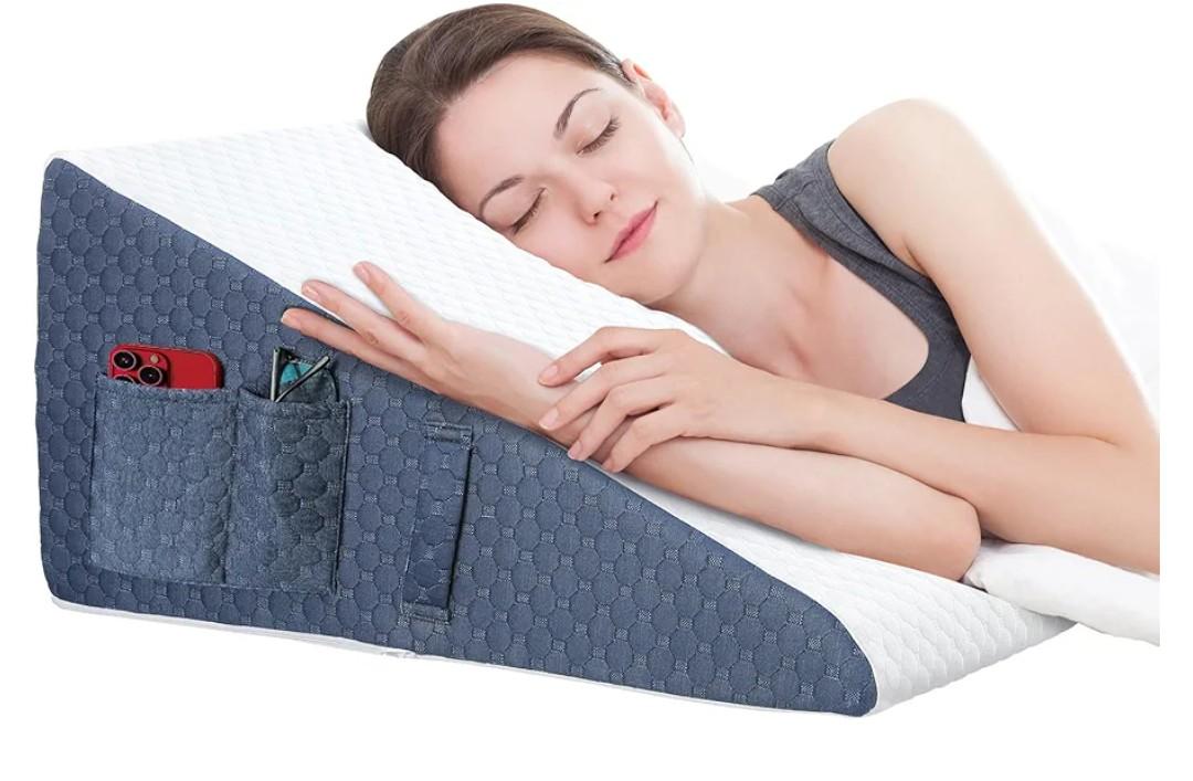 Welzona 12inch Wedge Pillow for Sleep, Updated Bed Wedge, Acid Reflux, Heartburn, GERD, Neck Pain, Cooling Memory Foam Top, Removable Washable Cover Incline Wedge Pillow for Improved Sleep