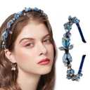 Pink Rhinestones Headbands for Women Girl Crystal Beaded Hairbands Baroque Thin Hair Hoops Bejeweled Headband for Womens Hair (Blue Type 1)