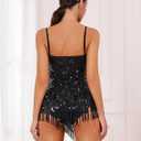 IMEKIS Women Sparkle Floral Fringes Bodysuit Latin Dance Concert Rave Outfit Music Festivals Halloween Cosplay Costume (S)