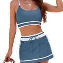 Blooming Jelly Women's High Waisted Bikini Sets Sporty Two Piece Bathing Suits Color Block Swim Skirt Swim Suits 2025 Size M, Grey Blue