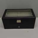 MoKo Sunglasses Organizer, Leather Sunglass Display Collection Holder Case with Drawer Clear Glass Lid (Black)