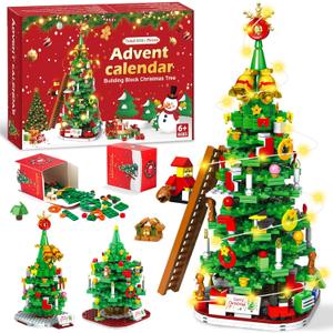 Advent Calendar 2025 Christmas Tree Building Blocks for Adult Kids,24 Day Countdown Calendar Transform Xmas Tree Building Toys with LED Light,888+ Pieces,Christmas Gift for Teen Girls Boys
