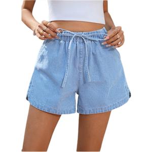 Floerns Women's Elastic Waist Drawstring Denim Shorts Wide Leg Casual Jean Shorts with Pocket (X-Large)