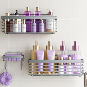 ODesign Shower Caddy 3 Pack SUS304 Stainless Steel-No Drilling-Shower Bathroom Shelves Rack,Rustproof Wall Mounted,Adhesive Shower Shelf Basket Organizer-Grey