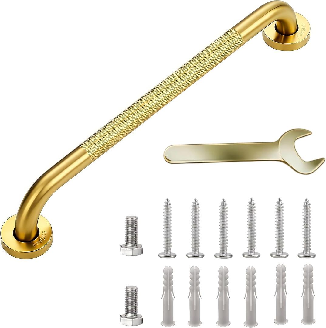 24" Gold Bathroom Wall Grab Bar, 1 Pack, 500 lb Heavy Duty for Seniors