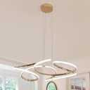 28 inch Modern Chandelier for Dining Room, Kitchen Chandelier & Entryway, Dimmable LED Pendant Light with Adjustable Height, 37W for Hallway, Living Room, Bedroom (Gold L)