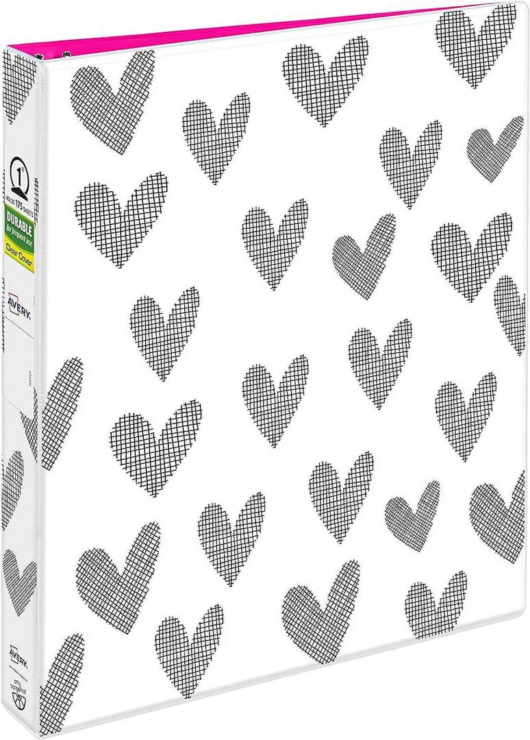 Avery + Amy Tangerine Designer Collection Binder, 1 Inch Round Rings, 175-Sheet Capacity, Hatchmark Hearts (28320)