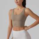 ABOCIW Sports Bra for Women V Back Longline Padded Yoga Bra Workout Crop Tank Tops Khaki Small (S)