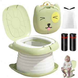PUMPKIN PUMP Foldable Portable Potty for Toddler Travel, Training Toilet for Car Camping Indoor Outdoor Bathroom for Boys Girls Baby Kids Children Green
