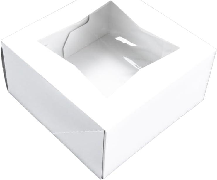 SCT White Window Bakery Boxes with Attached Flip Top, 4-Corner Beers Design, 6 x 6 x 3, White, Paper, 200/Carton