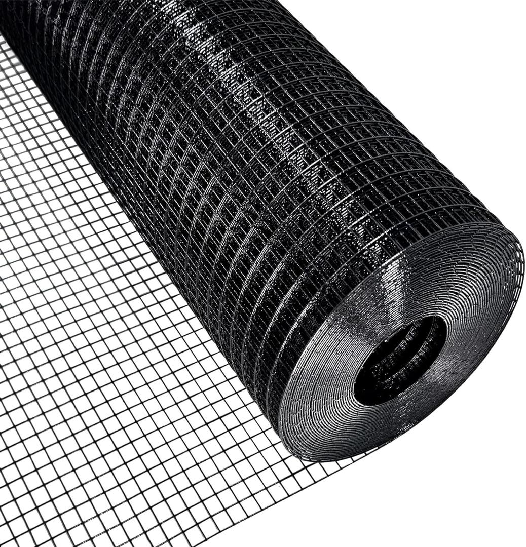 Black Hardware Cloth 1/2 Inch 24 in x 100 ft 19 Gauge PVC Coating Wire Mesh Rolls Vinyl Coated Welded Chicken Wire Fencing for Home and Garden Fence and Home Improvement Project