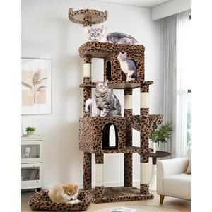 Globlazer Heavy Duty Cat Trees for Large Cats, Sturdy 72in Maine Coon Cat Tree for Large Cat 20 lbs+ Heavy Duty Cat Tower for Adult Biggest Cats with 6 Scratching Posts, Hammock, S72, Leopard Print