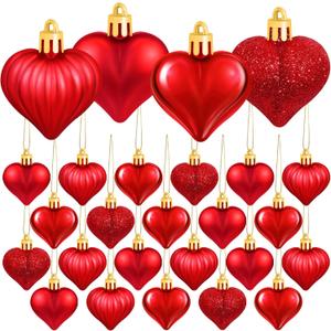 Elcoho 48 Pieces Valentine's Day Heart Shaped Baubles Hanging Heart Ornaments Valentines Tree Decorations for Valentines Day Ornaments Party Wedding Anniversary Decor, Red
