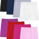 8 Pack Girls Shorts Bike Shorts Toddler Biker Cartwheel Multi-Color Dance Under Dress Girls Clothes (6-7 Years, Black, Gray, Navy Blue, Mixed Color H)