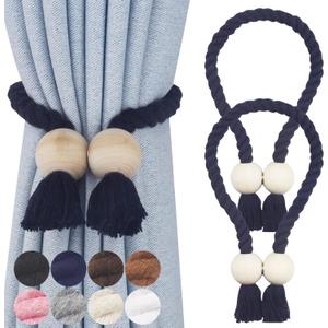 2 Pack Magnetic Curtain Tiebacks Cotton Hand Woven Tie Back Decorative Rope Holdbacks for Curtains Draperies No Tools Required, Navy