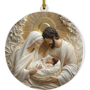 Christmas Nativity Scene Ornament, 3D-Look Acrylic Christmas Tree Nativity Scene Hanging Ornament – The Birth of Jesus Décor, Religious Gifts for Christians & Families