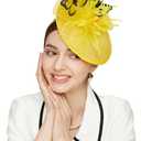 Gionforsy Butterfly Fascinator Hat Feather Tea Party Hat Monarch Butterfly Headband Fascinators for Wedding (Yellow)