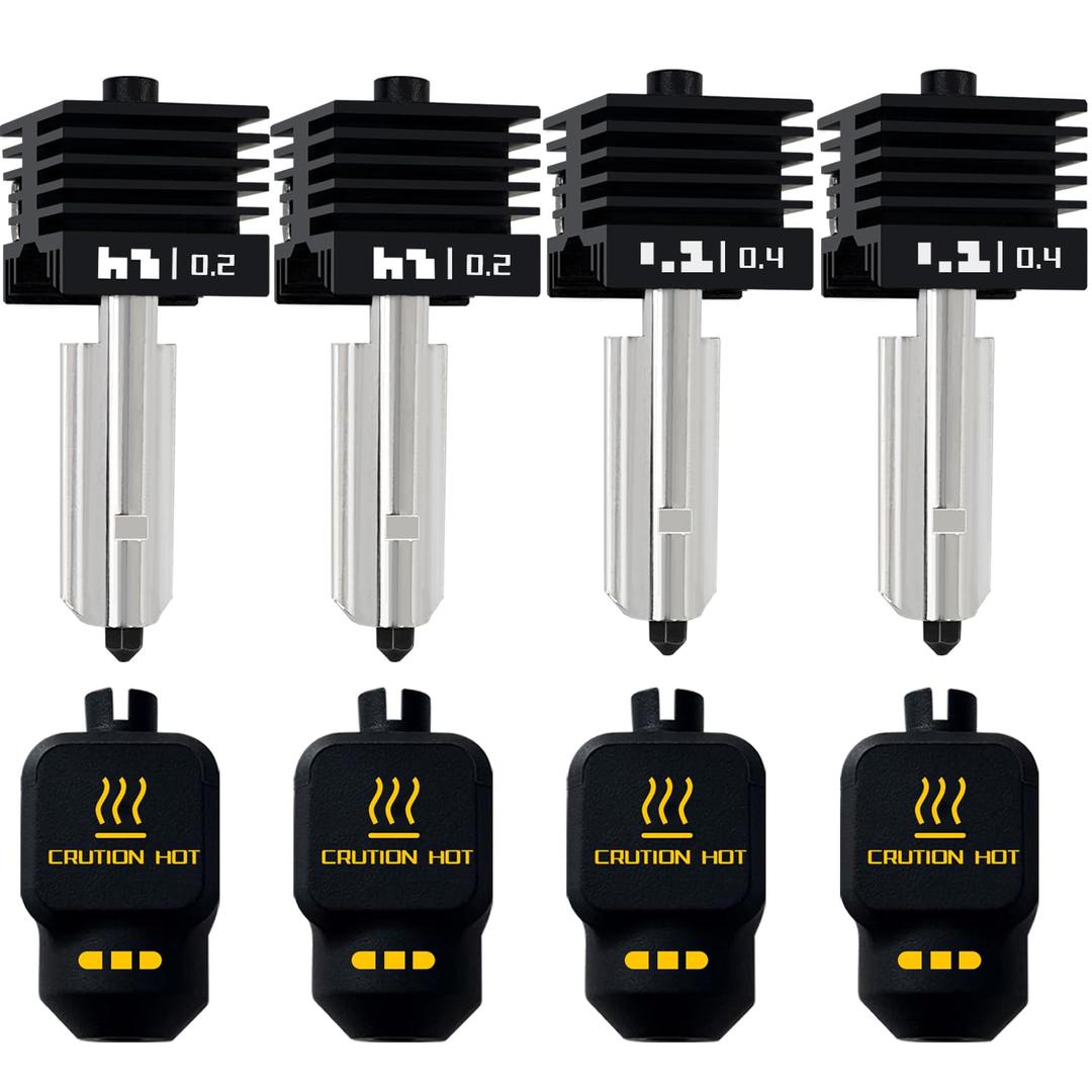 HzdaDeve 4 Pack 0.2MM 0.4MM Hotend for Bambu P2S/X2D/H2S/H2D/A1/A1 Mini Combo Nozzle Print Head Hot End Kit Extruder Silicone Cover Removable Hardened Steel Nozzle Heater Sink for Bambu Lab 3D Printer
