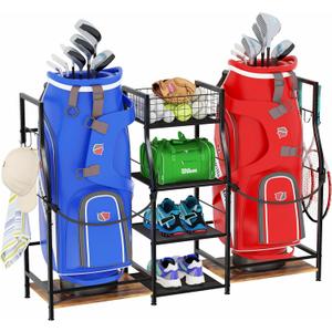 Golf Bag Storage Organizer for Garage Organization, Golf Bag Stand for Golf Bag Accessories, Spacious Golf Rack for Golf Clubs & Golf Essentials, Ideal Golf Gifts for Men (Fits 2 Golf Bags)