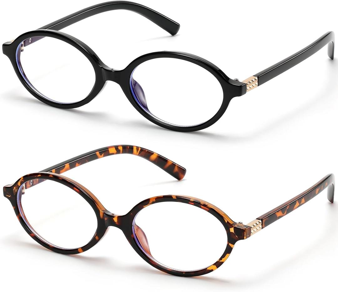ViewJoy Retro Oval Blue Light Glasses for Women Fashion Computer Glasses Bluelight Blocking Eyewear Vintage Frame (Black&Tortoise)