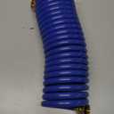 Heavy-Duty EVA Coil Garden Hose with GHT Solid Brass Fittings, Water Hose with Brass Connectors, for Garden Lawn Watering, Car Washing (15FT, Blue)