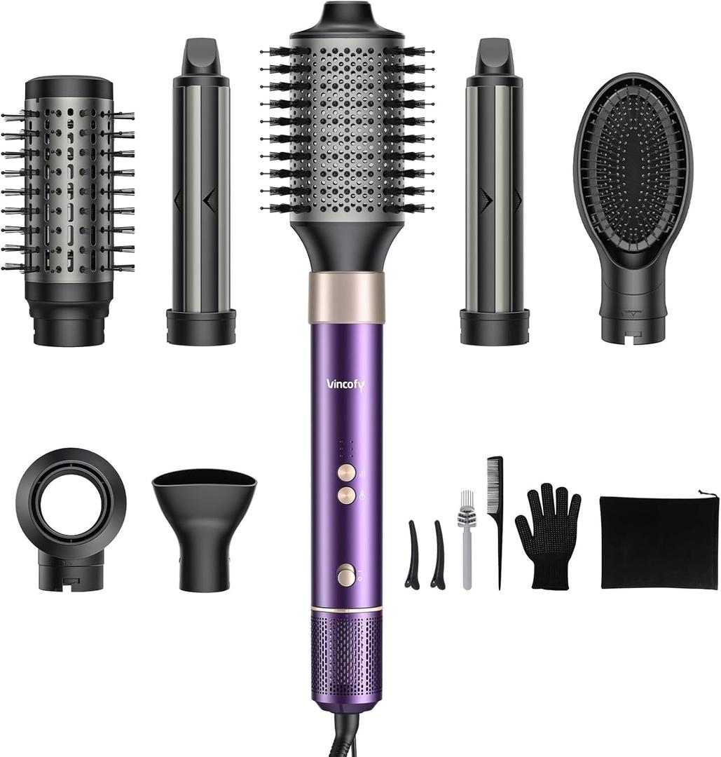 7-in-1 Hair Dryer Brush and Hair Styler Set  Fast Drying, Curling, Straightening & Volumizing  Hot Air Styling Tool with No Heat Damage  for All Hair Types  Lavender