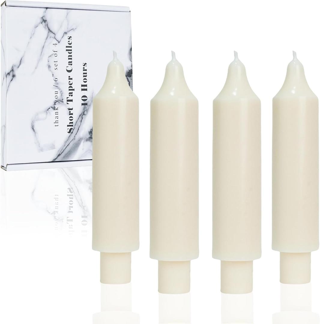 Candlesticks Short Taper Candle Ivory Candle Sticks Dripless Tapered Candles for Christmas Table Decor Weddings Women Gifts 6 inch Set of 4,Ivory new